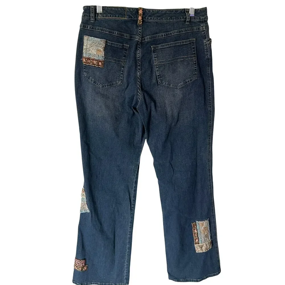 J. Jill Festival Patch Jeans Womens Size 8 Blue Stretch Boho Limited Edition